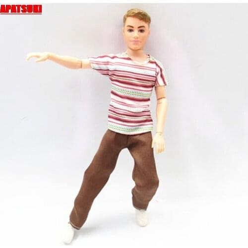 Pink Striped T-shirts Trousers Long Pants 1/6 Boy Doll Clothes For Ken Doll Outfits For Prince Ken Male Boy Dolls House Toy Kids