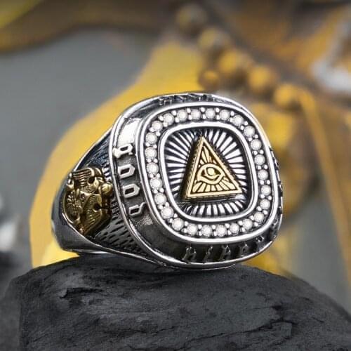 Eye of Providence Silver rings for man Vintage two head eagle fashion jewelry hippop street culture