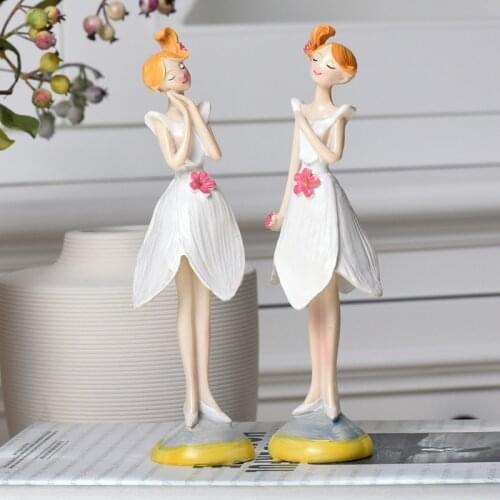 2pcs/set Resin Beautiful Angel Figurines Fairy Wedding Decor Miniatures Ornaments Craft Home Decoration Hogar Moderno Gifts