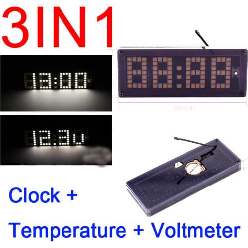 3in1 Dot matrix electronic clock + temperature + digital voltmeter for 12v car battery Electronic display led time temp voltage