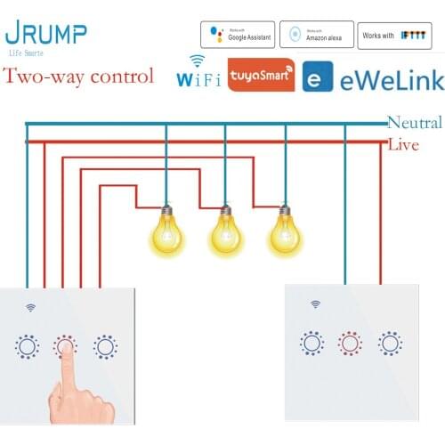 JRUMP EU/UK Dual-Control Smart Switch Touch Switch 2way Control one lamp at the same time Work with Alexa Google Home