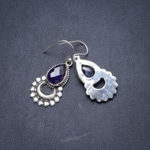 Natural Amethyst Handmade Unique 925 Sterling Silver Earrings 1.5" Y2698