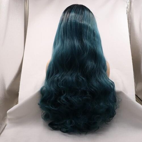 Venvee Lace front wig Synthetic wigs Body Wave Blue color 28inch transparent Lace Frontal wig Body Wave with pre-plucked