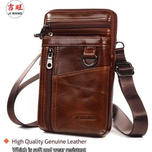 Vintage Cow Leather Shoulder Messenger Bag For Male Phone Belt Waist Bag Travel Crossbody Pack Wallet Satchel Sling Chest Bags