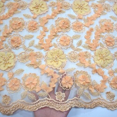 High end 3d flower lace with beads african lace fabrics HY0787-10