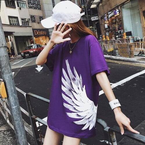 Neatie kiddie Streetwear Harajuku Tops Women T-shirt Summer Wing Print Short Sleeve Loose Tshirt Tee Shirt Femme Purple T shirt