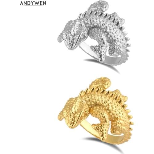 ANDYWEN 925 Sterling Silver Big Large Lizard Thick Resizable Adjustable Rings Women Rock Punk Fine Jewelry Wedding Party Jewels