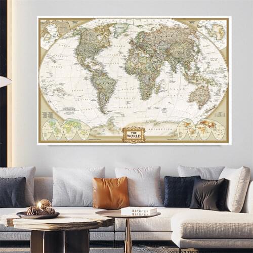 World Map 150x100cm Non-woven Vintage World Map Large Antique Poster Wall Chart Without National Flag Office School Supplies