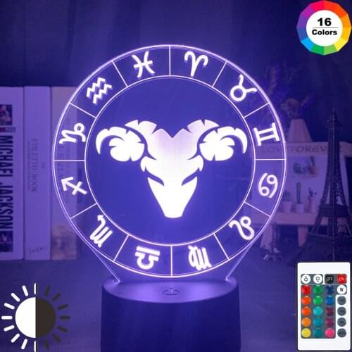 3d Night Light Aries Led 7 Colors Changing Usb Battery Powered Nightlight for Girl Bedroom Decor Light Twelve Constellation Lamp