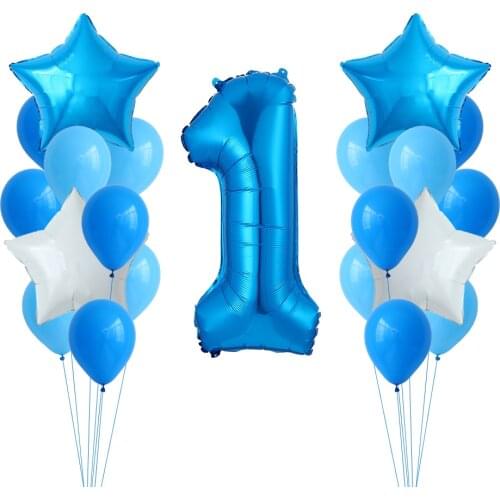 21Pcs/set Blue Number Foil Latex Balloons for Kids Birthday Party Decoration 1st One Year Birthday Boy Decor Baby Shower Balloon