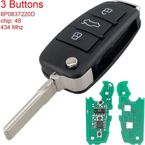 433MHz Flip Remote 3 Buttons Car Key Fob 48 Chip 8P0837220D Fit for AUDI-A2 A4 S4 Cabrio-Quattro Avant 2005 2006 2007 2008