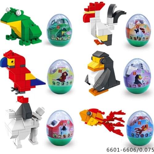 6eggs/lot Parrot Goldfish Penguin Frog Dog Cock egg blocks for children kids creative toys birthday Christmas gift 6601 6606