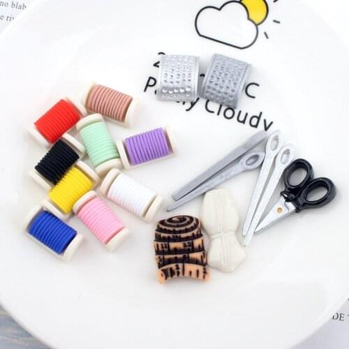 Free Shipping 10pcs Scissors sleeves cotton thread tape measure hand stitches diy simulation resin material Embellishments