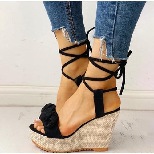 Comemore Womens Summer Sandals Woman Wedges Ankle Strap Shoes Female Lace Up Ladies Fashion Elegant Sandal Non Slip 2021 New 40