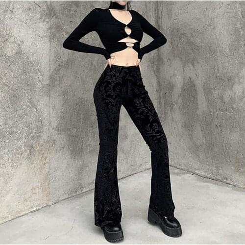 Women Fall Winter Retro Gothic Harajuku Print High Waist Trouser Wide Leg Pants Harajuku Print High Waist Trouser Wide Leg Pants
