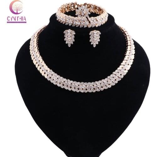 CYNTHIA Fashion Dubai Gold Jewelry Sets for Women African Beads Set Jewelry Wedding Bridal Jewelry Crystal Necklace Earrings
