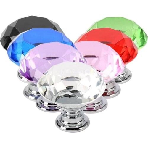 DHL 500PCS 30mm Diamond Crystal Glass Door Knobs Drawer Cabinet Furniture Handle Knob Screw Furniture Accessories