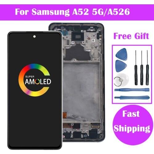 6.5'' Super AMOLED For Samsung Galaxy A52 5G LCD Display + Touch Screen A526 A526F LCD Replacement Digitizer Assembly With frame