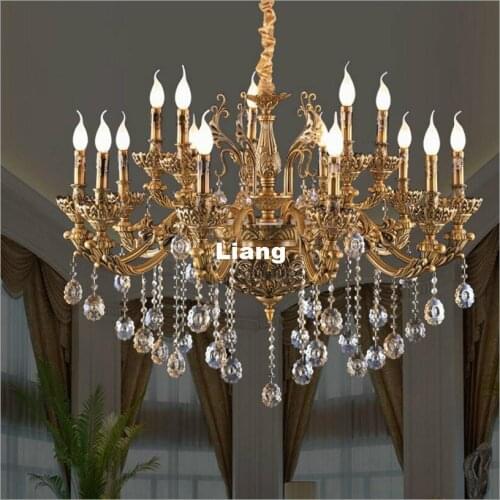 European Modern Alloy K9 Crystal Chandelier Antique Brass Hanging Lamp /Lights / Lighting Fixture E14 AC LED 100% Guaranteed