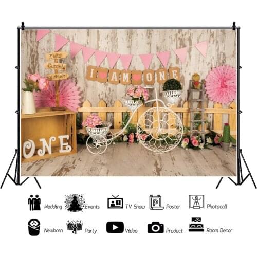 Happy One Year Birthday Carriage Banner Background for Portrait Photography Party Decors Backdrops Photocall Studio Accessories