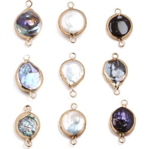 Natural Freshwater Pearl Pendant Elliptical shape Double hole connector Pendants for Jewelry Making DIY Necklaces Accessories