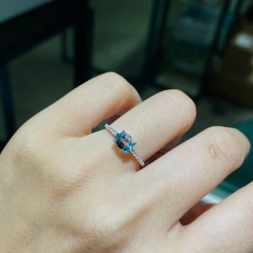 J623 Aquamarine Ring Fine Jewelry Pure 18K Gold Natural Blue Aquamarine Gemstones Fine Rings