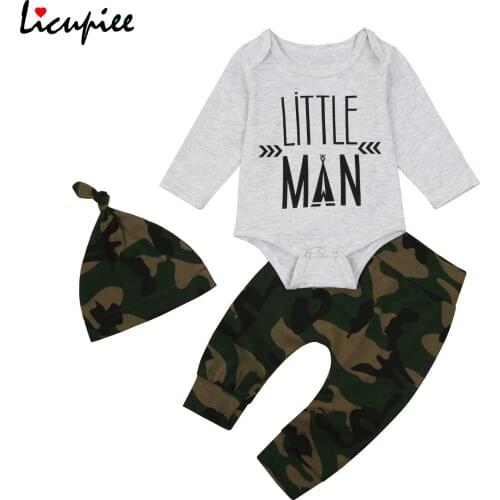 Baby Romper Boy Camouflage Pants Suit High Waist Letters Printed Round Neck Long Sleeve Blouse Round Hat 0-18 Months