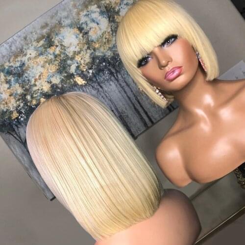 Short Bob Wig with Bangs Pixie Cut Blonde Straight Wig 13x4 Lace Front Human Hair Wigs Transparent Lace Wig