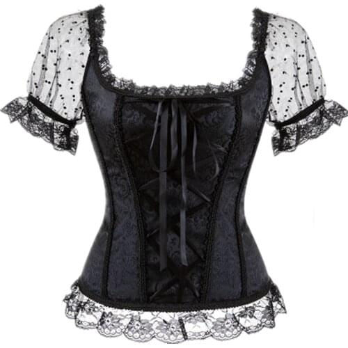 Corset Top Bustier Lingerie Women With Straps Sleeves Renaissance Plus Size Zip Floral Sexy Costumes Lace Up Overbust Corselet