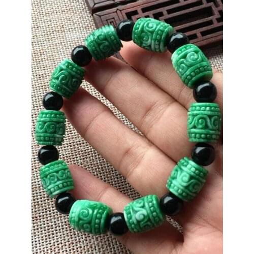 Party natural gan qing jade and black round bead fashion jewelry bracelet