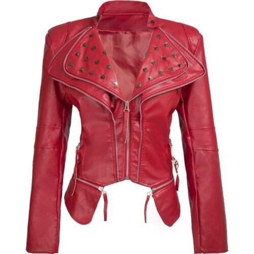 Faux Leather Jackets Women Punk Turn-down Collar Casual Women Motorcycle Coat 2020 Fashion Ladies Leather Jacket Full