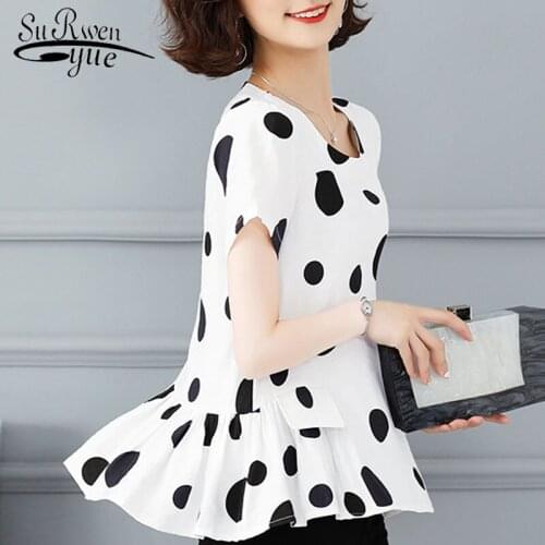 2021 Summer Fashion Women Chiffon Blouses Casual Polka Dot Women Clothing Short Sleeve O-neck Women Tops Office Lady 4680 50