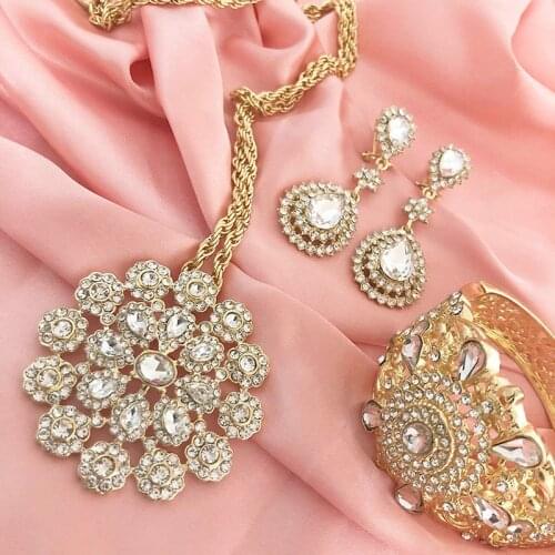 Morocco hot selling wedding jewelry set for women fashion full rhinestones jewelry necklace/bracelet/earring