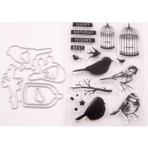 Reunion Bird and Birdcage Metal Cutting Dies and Stamps Scrapbook Craft Stencil DIY Album Paper Template Model Stamp and Die Set