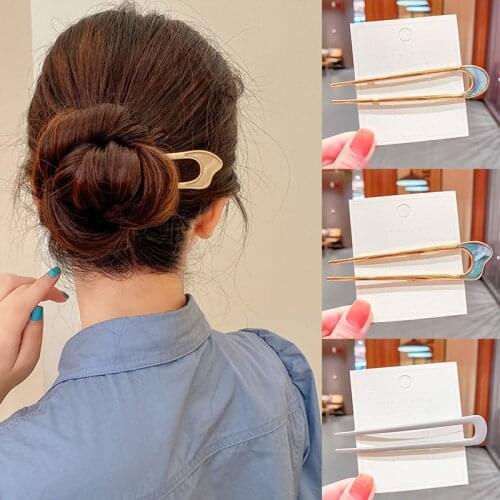 Fashion U Shape Metal Hair Sticks Hair Accessories For Women Hair Clips Elegant Simple Gold Color Hairpins Girl Headwear Jewelry