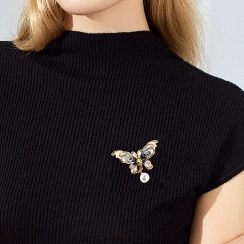 Fashion Women Butterfly Pins Rhinestone Enamel Pearl Insect Brooches Pin Jewelry
