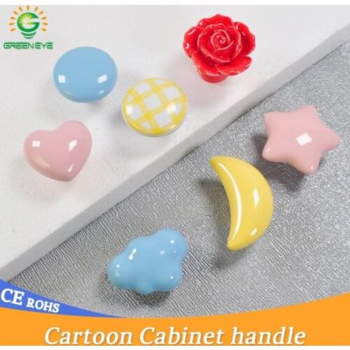 Cartoon Children Room Ceramic Cabinet Knobs Moon Star Colorfull Wardrobe Handle Garden Door Handle Cabinet Handles for Kids