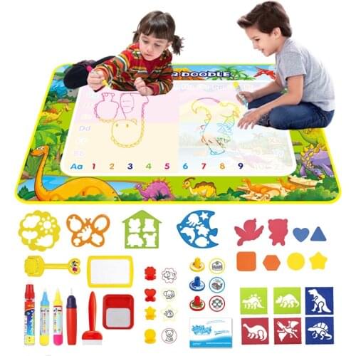 Magic Water Drawing Board with Water Painting Pens & Stamps Set Montessori Educational Toys for Kids Doodle Mat