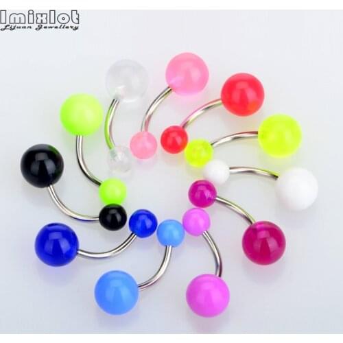 Wholesale 10pcs/lot Acrylic Balls Surgical Steel Belly Button Rings Navel Piercing Ombligo Barbell Body Jewelry Color Random