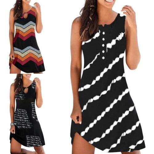 Twill Print Women Dress Button Placket Birthday Party Birthday Outfit Hawaiian dress Sleeveless Simple Women Summer Dress