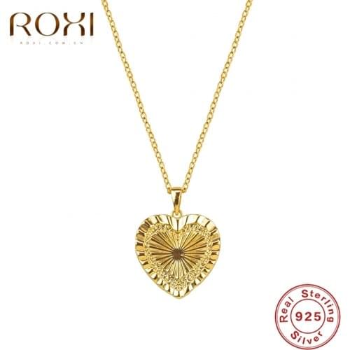 ROXI Ins Heart Gemstones Shape Pendant Necklaces for Women Girls Wedding Jewelry Gift 925 Sterling Silver Gold Necklace Collares