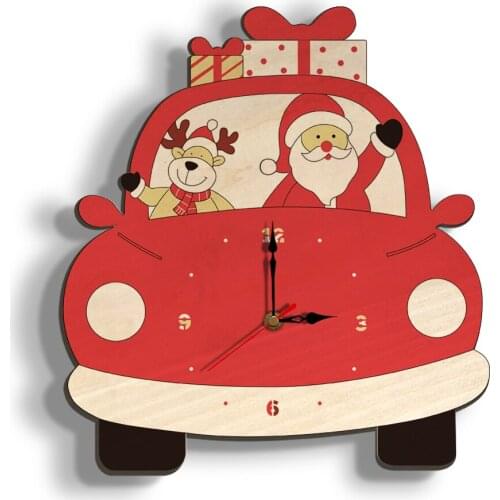 Christmas Day Wooden Clock Wall Clock Santa Claus Deer Home Decoration Cartoon(No battery) The Digital Wall Clock