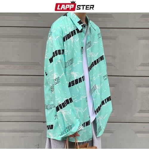 LAPPSTER Men Harajuku Oversized Shirt 2020 Autumn Streetwear Long Sleeve Shirt For Men Loose Hip Hop Button Up Vintage Shirt 5XL