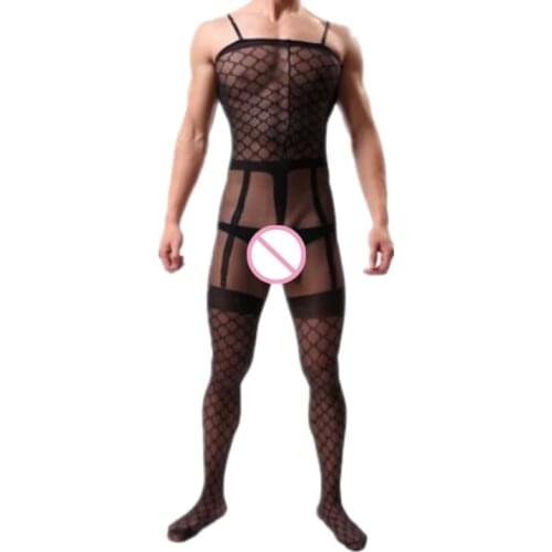 Sexy Gay Ccrossdress Mens bodystocking Temptation Transparent Bodysuit Silky Full Body Stocking Sissy Plus Size Sex Costumes