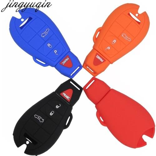 Jingyuqin 30pcs/lot Silicone Case for fiat Chrysler 300 Dodge JCUV Ddart Jeep Grand Cherokee Compass 4 Button Car Key Cover