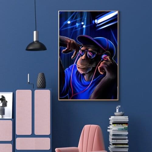 Modern Art DJ Monkey Orangutan Canvas Painting Wall Art Poster Print Wall Picture Home Decoration for Living Room Frameless