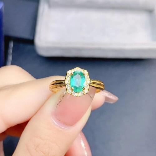Retro ellipse thick 5*7mm Natural green emerald gem Ring S925 Silver Natural Gemstone Ring Womens office party Rings Jewelry