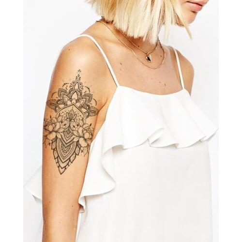 Waterproof Temporary Tattoo Sticker Brahma Flower Totem Flash Tattoos Rose Peony Body Art Arm Water Transfer Fake Tatoo Women
