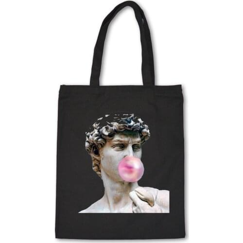 Vaporwave Female David Cartoon Vintage Print Interesting Cross Bag Diagonal Hip Hop Japanese Shoulder Bags White Canvas Bag
