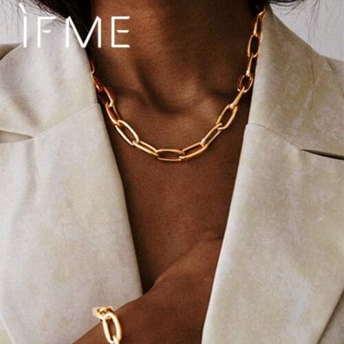IF ME Fashion Minimlist Cuban Thick Chunky Necklaces Pendant for Women Gold Color Metal Link Chain Necklace Choker Jewelry 2020
